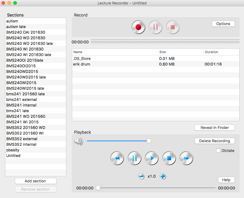 Screenshot of Recording Software