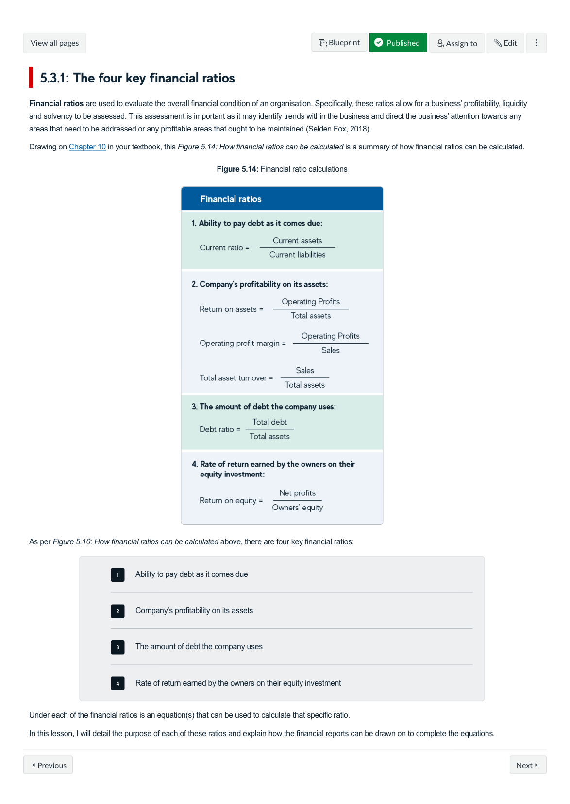 5.3.1: The four key financial ratios