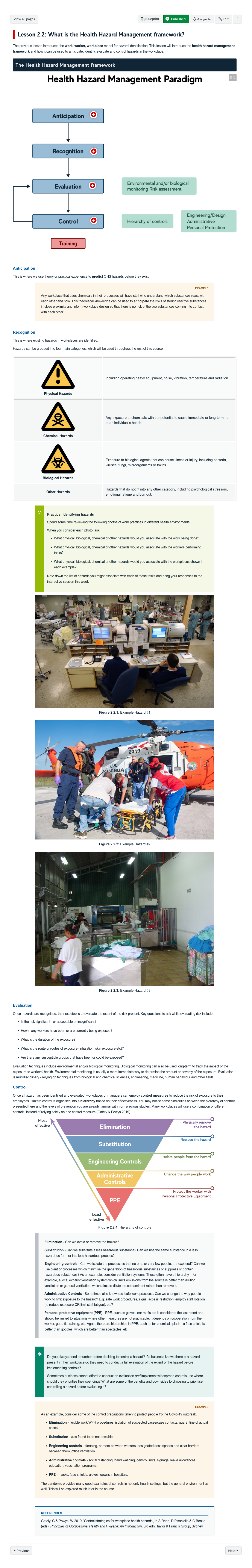 Lesson 2.2: What is the Health Hazard Management framework?