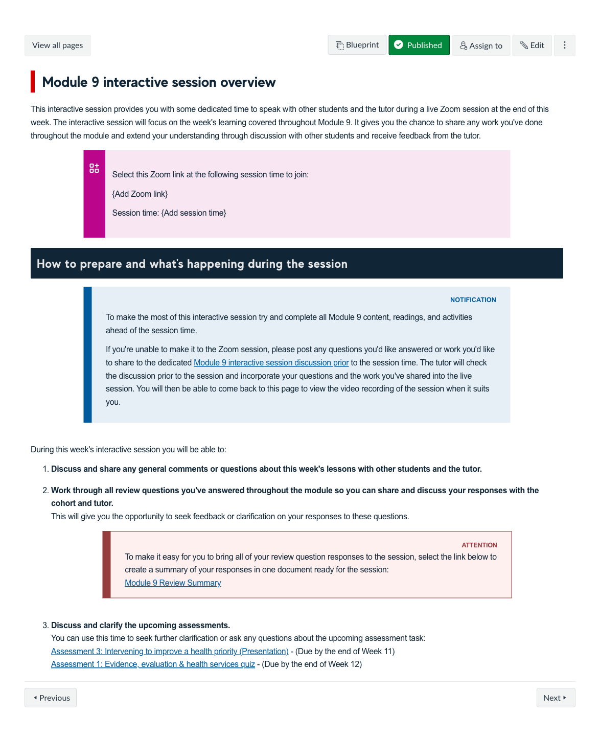 Module 9 interactive session overview