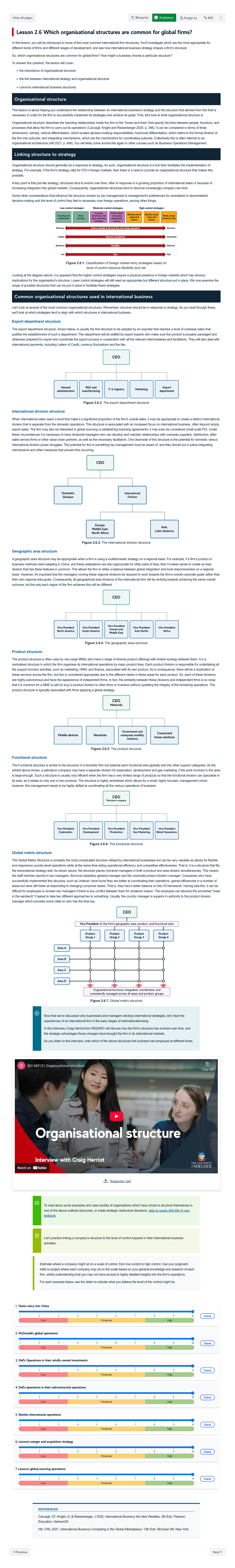Lesson 2.6 Which organisational structures are common for global firms?