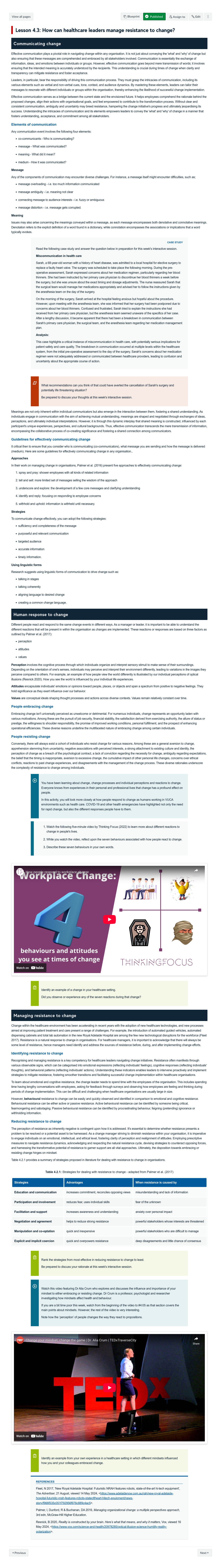 Lesson 4.3: How can healthcare leaders manage resistance to change?
