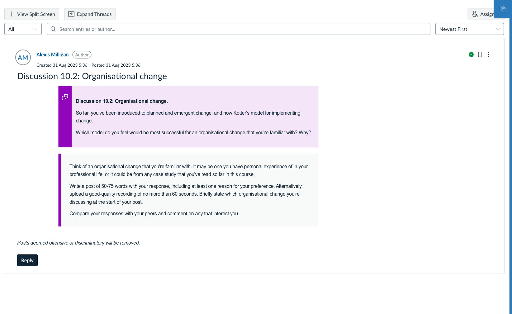 Discussion 10.2: Organisational change