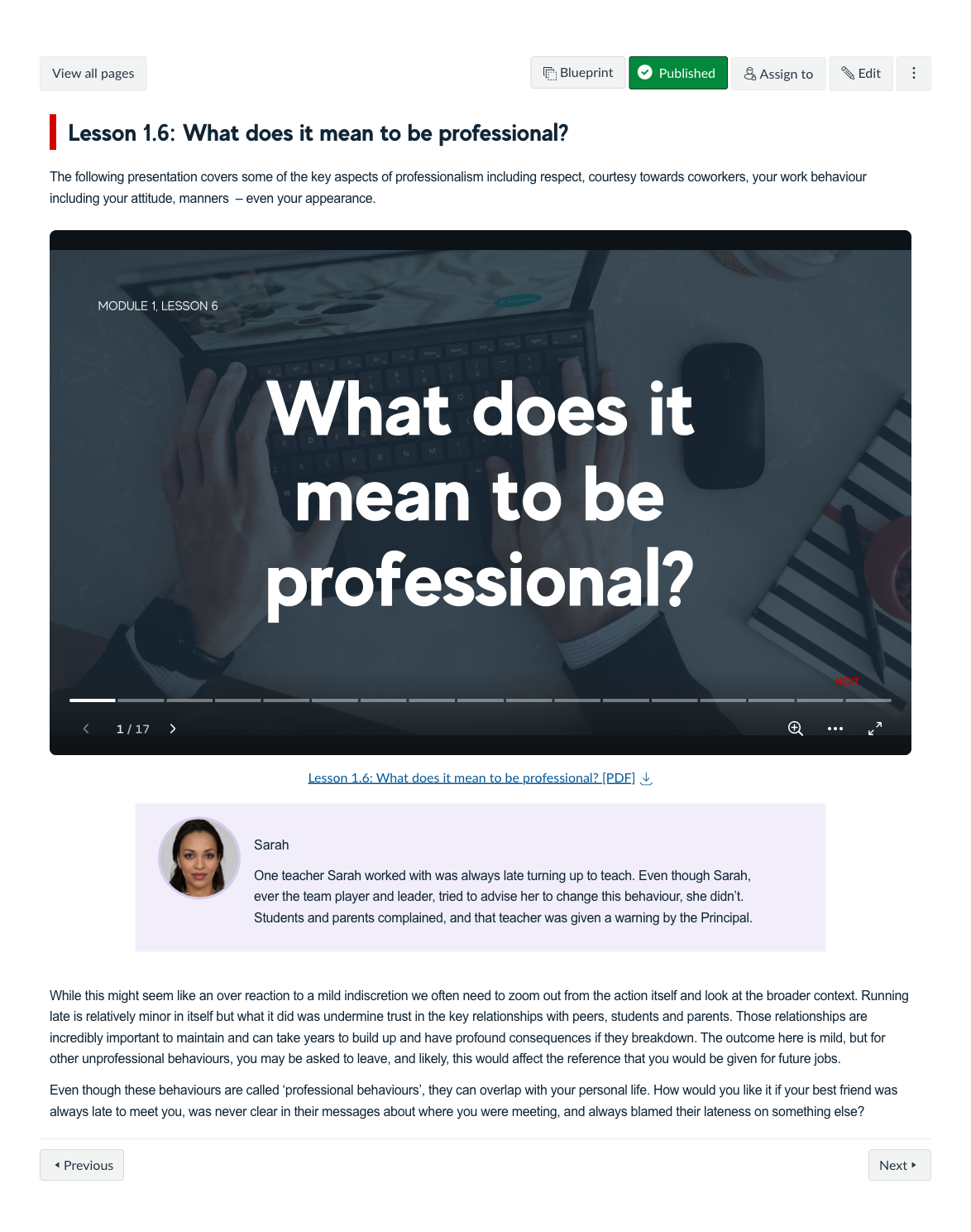 Lesson 1.6: What does it mean to be professional?