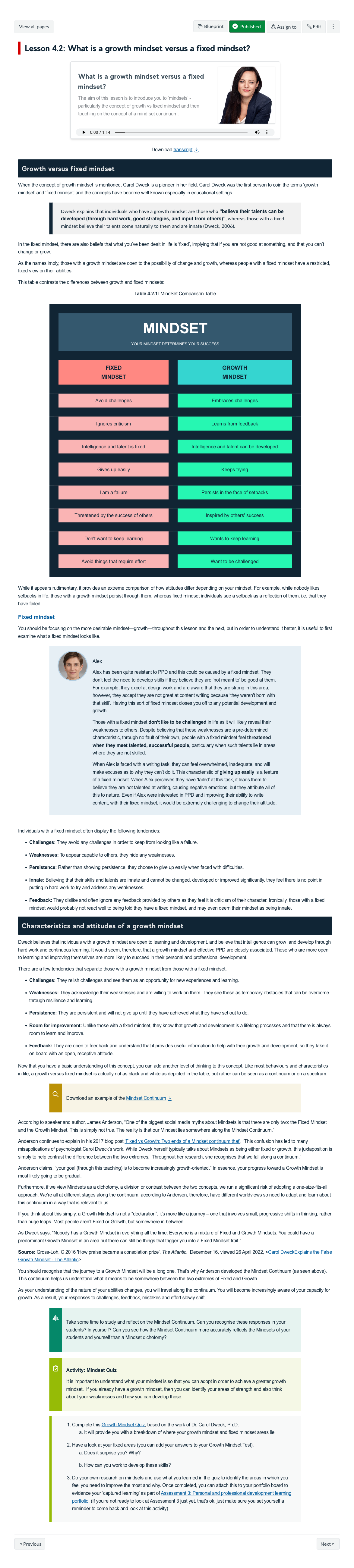 Lesson 4.2: What is a growth mindset versus a fixed mindset?